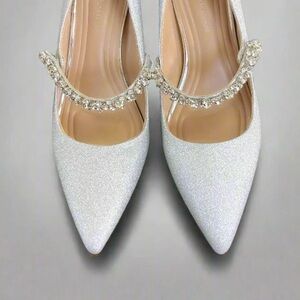 BCBGeneration Rhinestone Bling Metallic Silver Pumps, Size 6 and 8.5